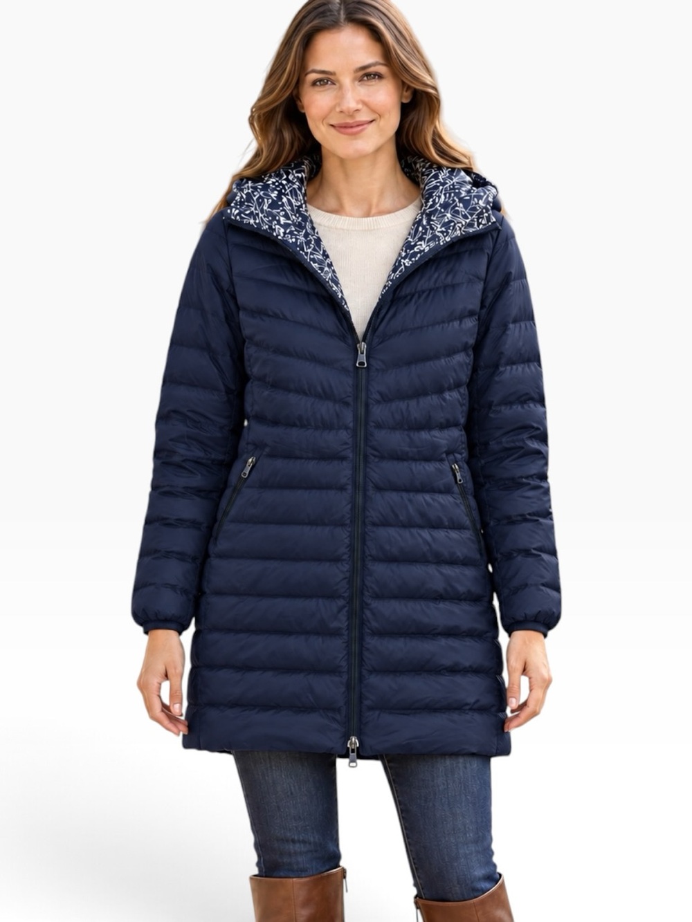 Lands’ End Wanderweight Ultralight Packable Down Jacket Navy Blue Womens L / P